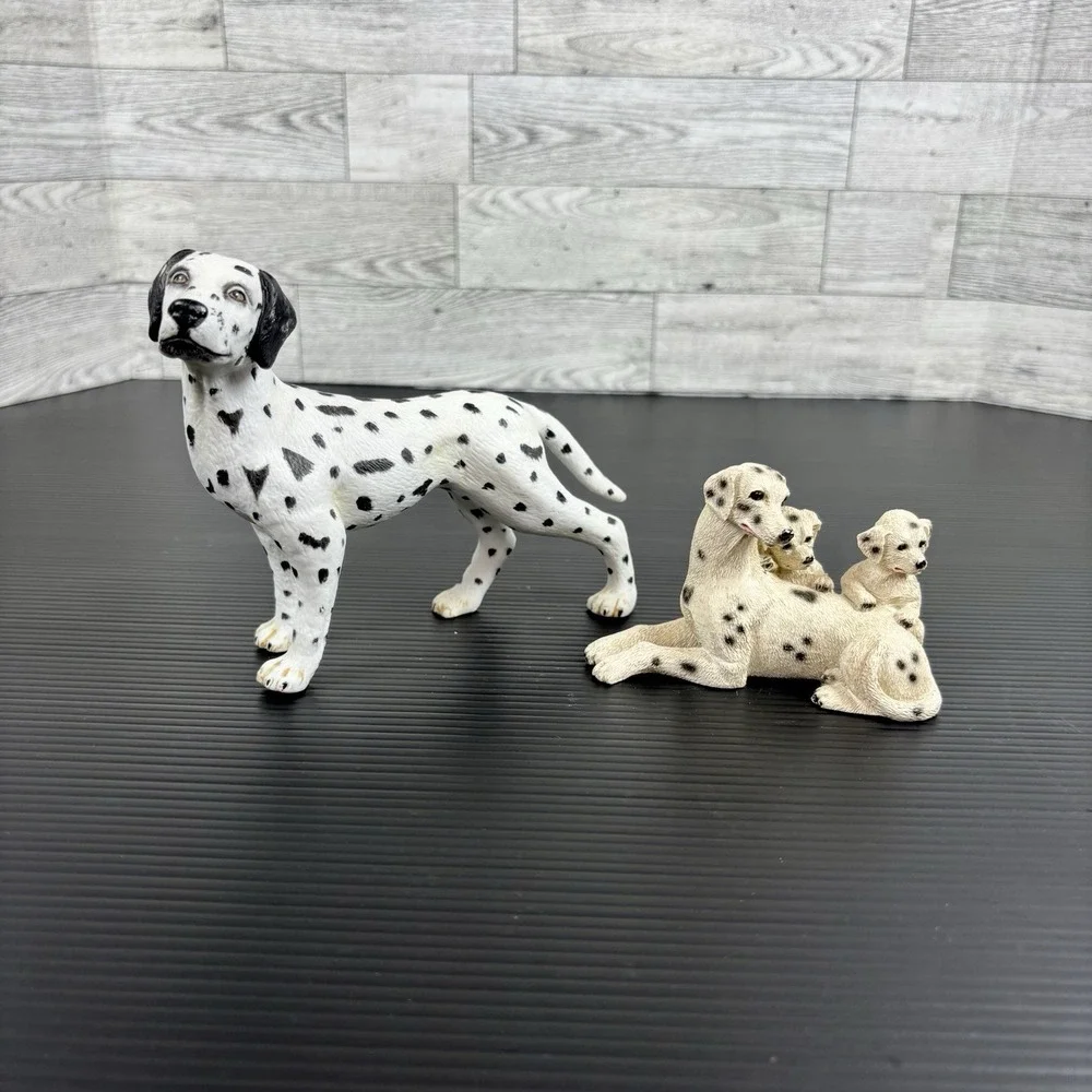 Dalmatian family figurine porcelain puppy dog firemen fireman sculpture Lot of 3